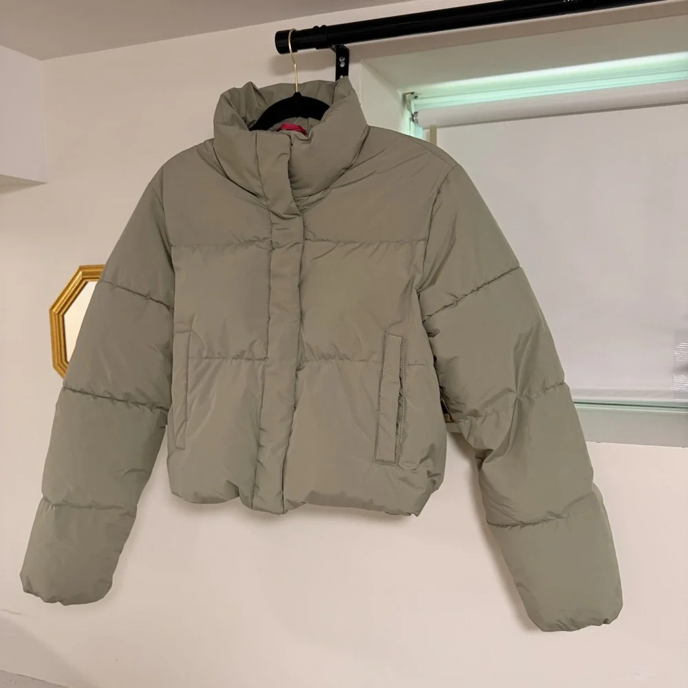 Garage Cropped Puffer Jacket in Sage - Picture 2 of 12